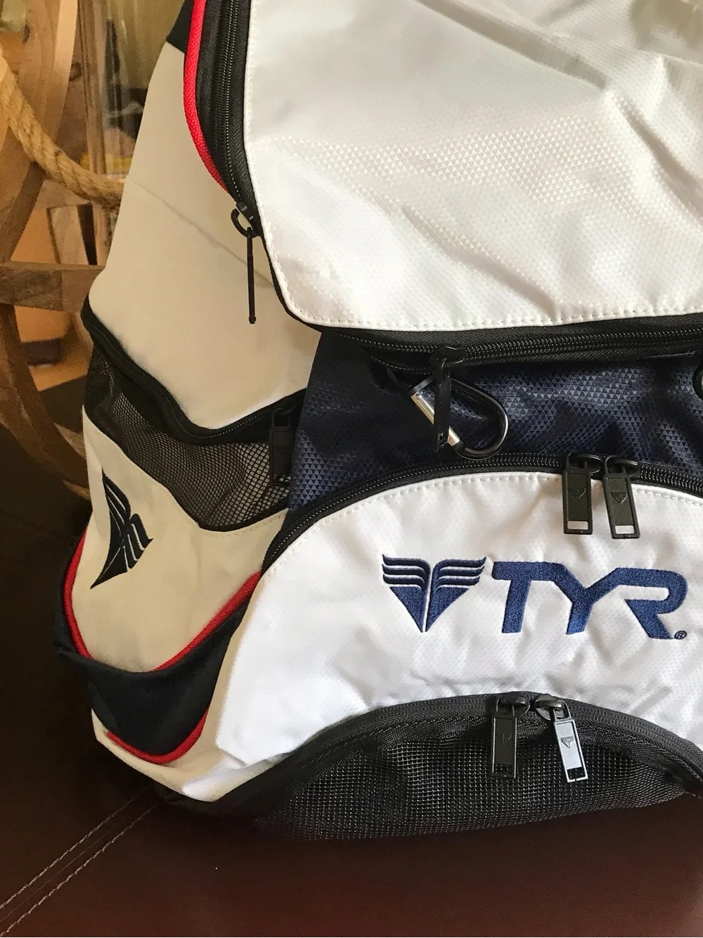 TYR White, Navy and Black Performance Backpack with Red Trim